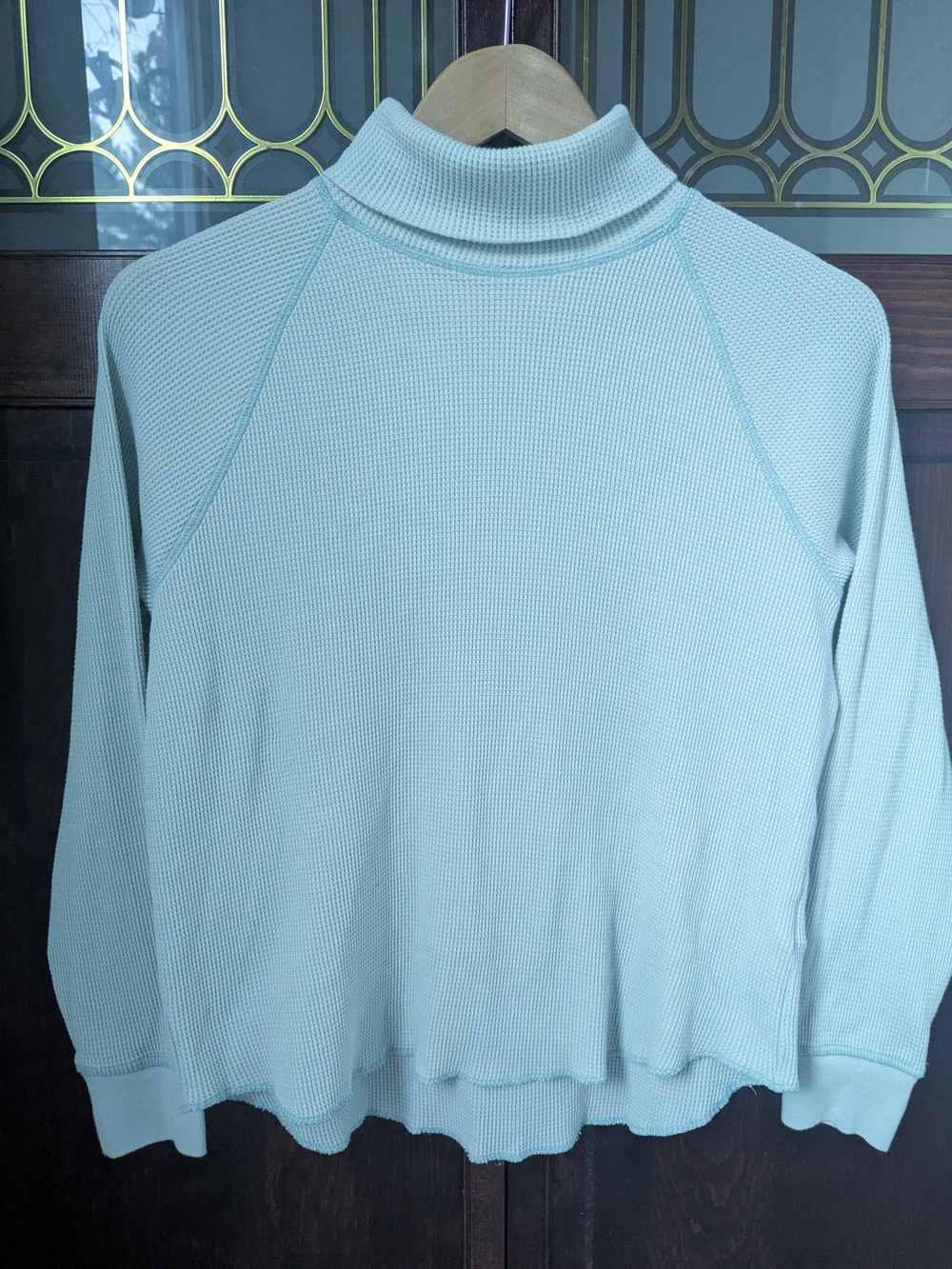 Everlane Light Blue Waffle Knit Turtleneck Thermal